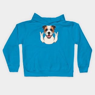 American Bulldog dog. Horns, Rock gesture. Dog portrait. American bulldog portrait Kids Hoodie